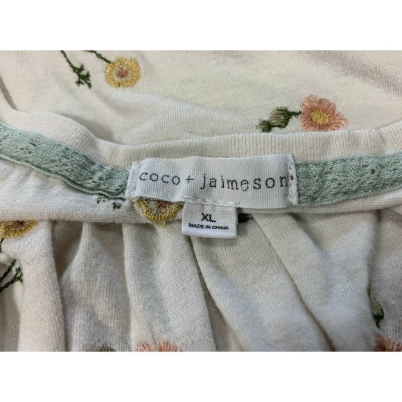 Coco Jaimeson White Embroidered Flowers Floral Short Sleeve Ruffle Top Blouse XL - Picture 8 of 11